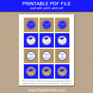 Printable Graduation Cupcake Toppers Download Royal Blue Gold
