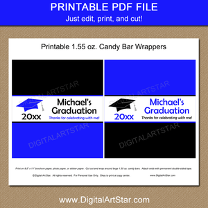 Printable Graduation Favors for Guests Chocolate Bar Labels Blue Black White