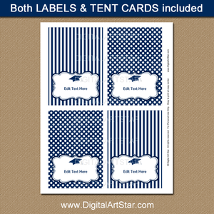 Printable Graduation Food Tents Template Navy Blue White