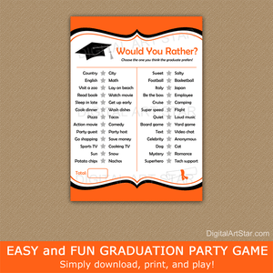 Printable Graduation Game Would You Rather Orange and Black