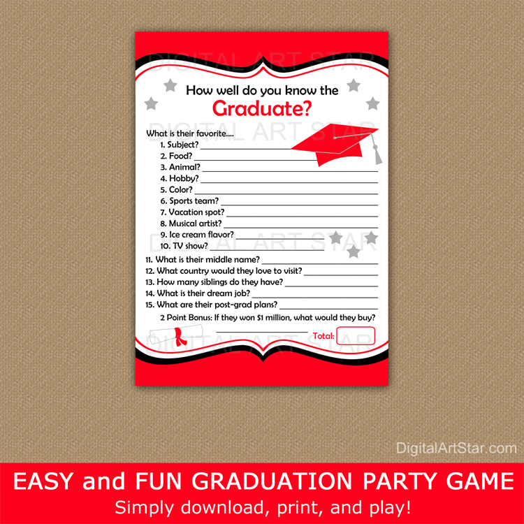 Printable Graduation Party Game Red and Black