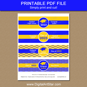 Printable Graduation Party Water Bottle Labels Blue Yellow