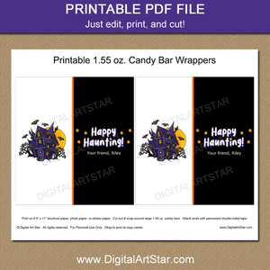 Printable Halloween Favors Haunted House Chocolate Bar Wrappers