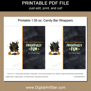Printable Halloween Gnome Haunted House Chocolate Wrappers