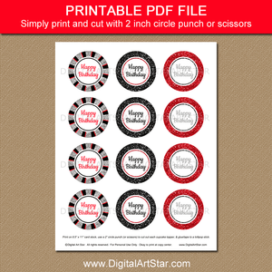 Printable Happy Birthday Favor Labels for Adults Red Black Silver White
