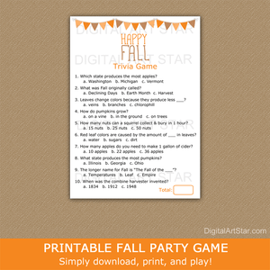 Printable Happy Fall Trivia Questions Game