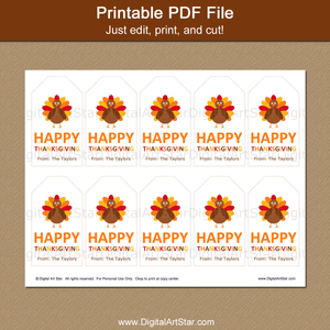 Printable Happy Thanksgiving Favor Tags Turkey