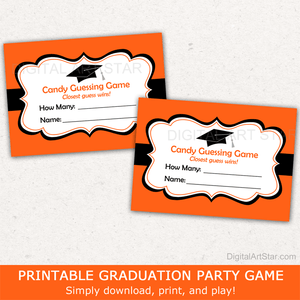 Printable High School Graduation Party Game Candy Guessing Game Cards Orange Black White