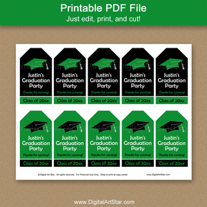 Printable High School Graduation Thank You Tags Personalized Black Green