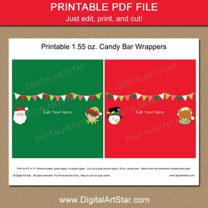 Printable Holiday Candy Bar Wrapper Template Santa Elf Snowman Bear