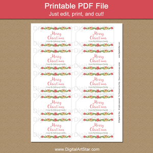 Printable Holiday Gift Tags Template Poinsettias Bells