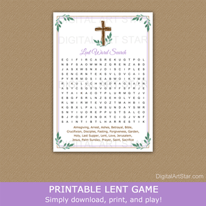 Printable Lent Word Search Cross with Greenery