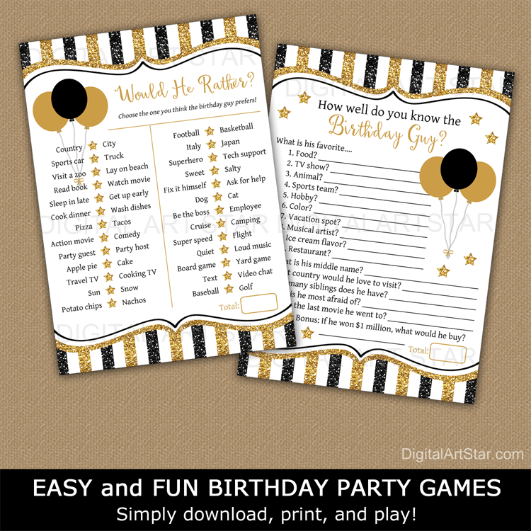 Printable Mans Birthday Games for 50th Birthday Party Game Bundle