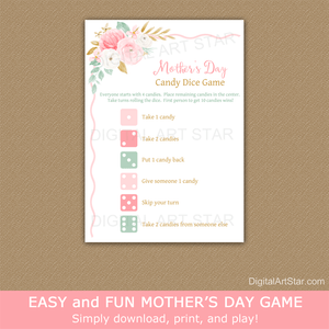 Printable Mother's Day Candy Dice Game PDF Games for Kids