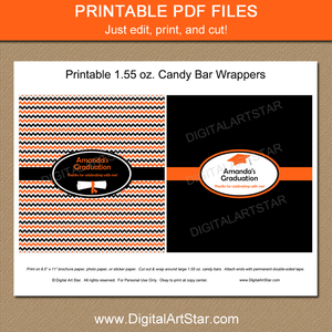 Printable Orange Black White Graduation Candy Bar Wrapper Template