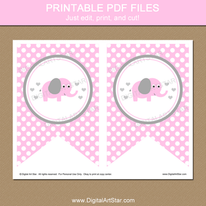 Printable Pink Elephant Banner PDF for Baby Shower Decor or Elephant Birthday Decor