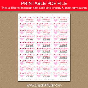 Printable Pink Heart Valentines Day Return Address Labels