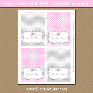 Printable Place Cards Pink and Gray Elephant