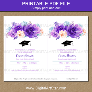 Printable Purple Flower Graduation Invitation Digital Download