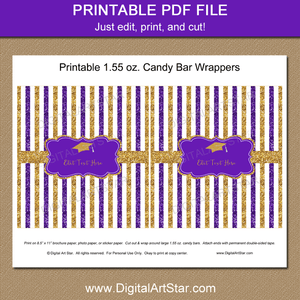 Printable Purple and Gold Glitter Graduation Chocolate Bar Wrapper Template