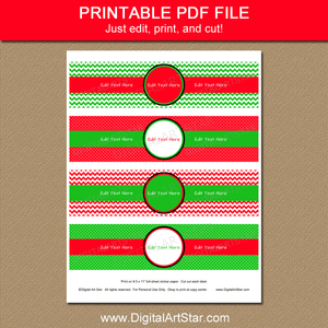 Printable Red and Green Chevron Water Bottle Labels for Christmas