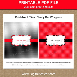 Printable Red Black White Candy Bar Wrappers Template