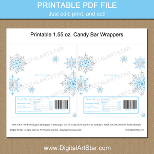 Printable Snowflake Candy Wrappers for Winter Wedding and Christmas