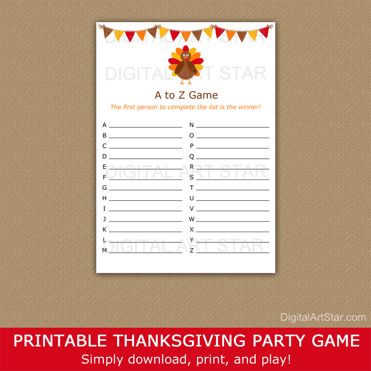 Printable Thanksgiving A-Z Game Download