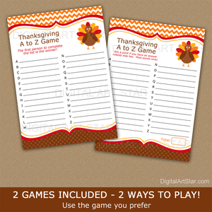 Printable Thanksgiving Game for Family A to Z
