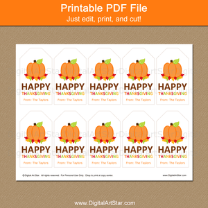 Printable Thanksgiving Gift Tags Pumpkin Autumn Leaves