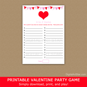 Printable Valentine Game Valentine's Day Words A to Z