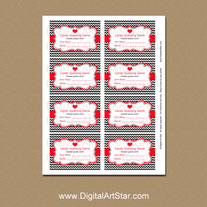 Printable Valentine Guess How Many Game Cards Template Black White Red