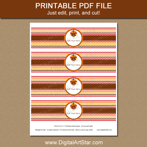 Printable Water Bottle Labels for Thanksgiving
