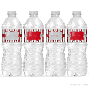 Printable Water Bottle Labels Red Silver Glitter