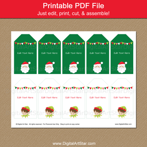 printable Christmas tags with Santa and Elf