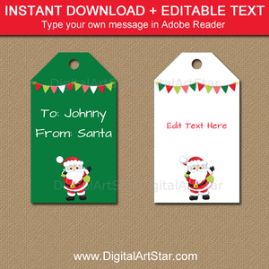 printable santa gift tags in green and white