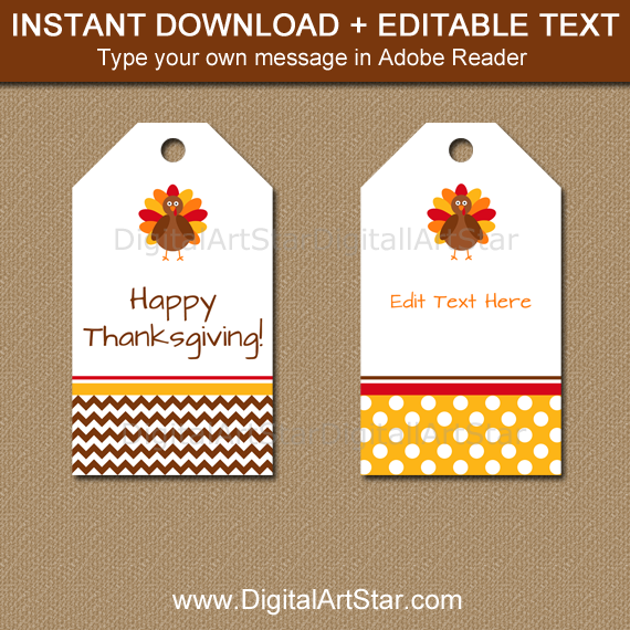 Editable Thanksgiving Favor Tags with Chevron and Dots