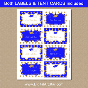 Graduation Printable Labels Royal Blue and Gold Glitter Stars 