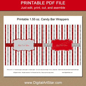 Red and Silver Christmas Candy Bar Wrappers