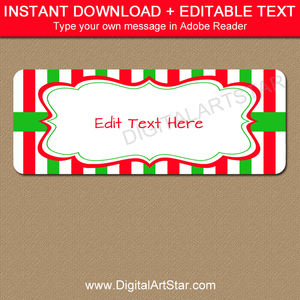 Printable Christmas Address Labels with Red and Green Stripes
