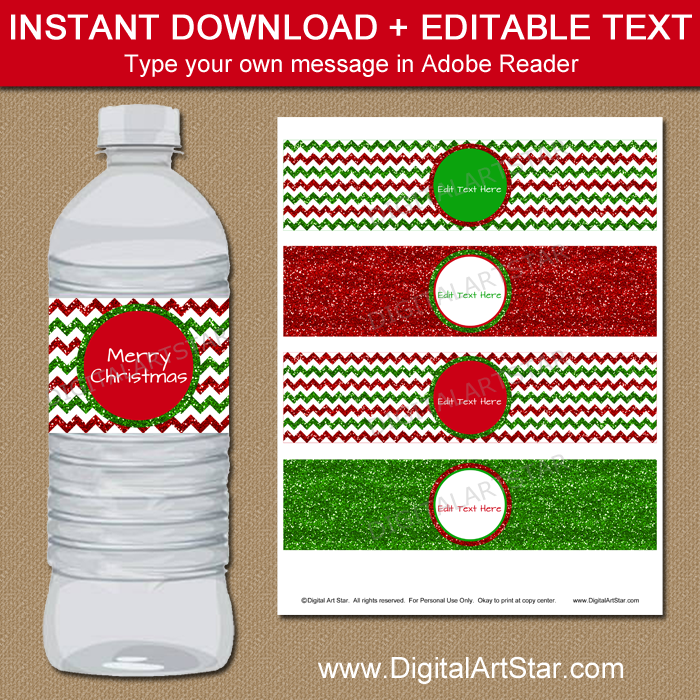 Printable Christmas Water Bottle Labels Template