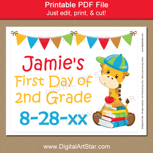 Printable First Day of 2nd Grade Sign Editable Template
