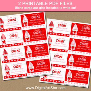 Gnome One Like You Valentine Printable Cards for School