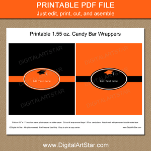 Printable Graduation Candy Bar Wrappers Orange and Black