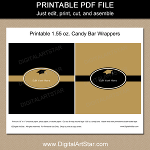 Black and Gold Graduation Printable Candy Wrappers