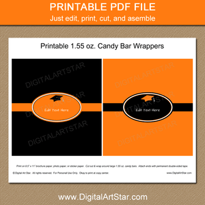 Printable Graduation Candy Bar Labels Black Orange