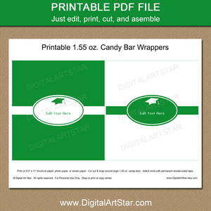 Graduation Printable Chocolate Bar Wrappers Green and White