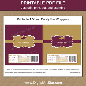 Maroon and Gold Graduation Candy Bar Wrappers Printable