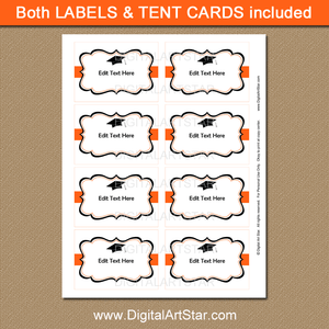 Printable Orange and White Graduation Labels