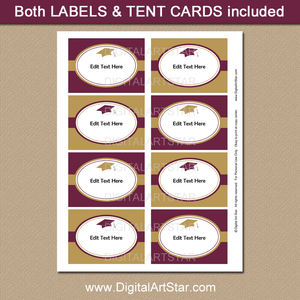 Maroon and Gold Graduation Candy Buffet Labels